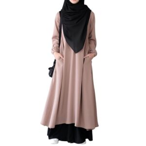 two pieces abaya dress with elasticated sleeves made with nida matte fabric knee length burqa for women and girls